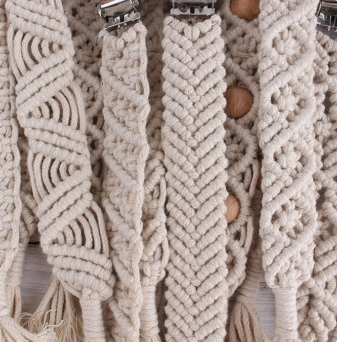 Attache Tétine Macramé Hortence Atelier Macramé détails du tressage des fils de coton