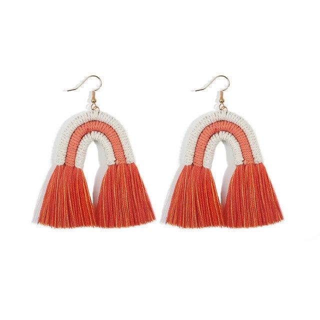 Boucle Oreille Macramé Rouge