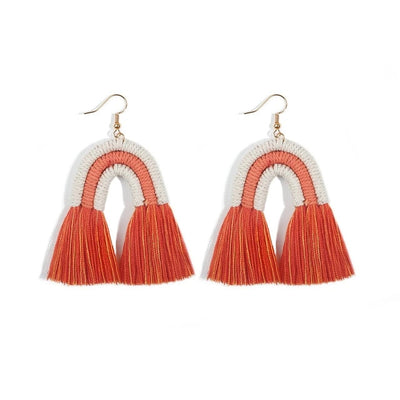 Boucle Oreille Macramé Rouge