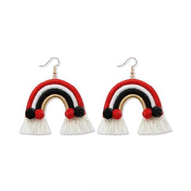 Boucle d'Oreille en Macramé Rouge Noir