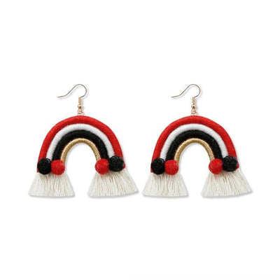 Boucle d'Oreille en Macramé Rouge Noir
