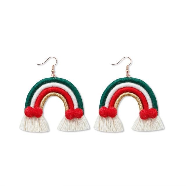 Boucle d'Oreille en Macramé Vert Rouge