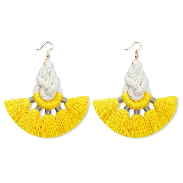 Boucle d'Oreille Macramé Jaune