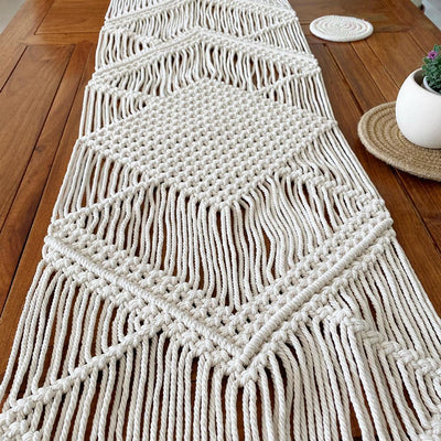 Chemin de Table en Macramé tressage Blanc