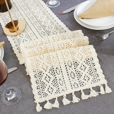 Chemin de Table Macramé Blanc en coton