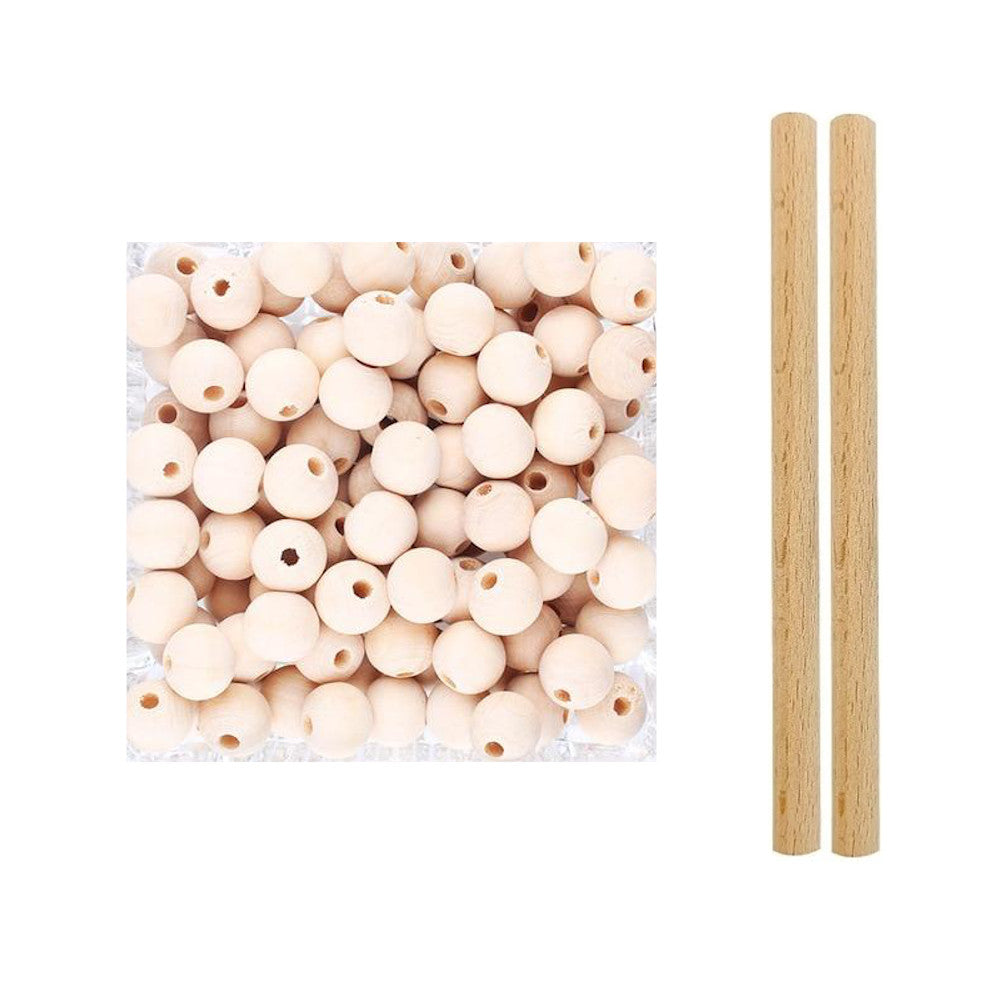 Kit Débutant Macramé Oxana Atelier Macramé détails sur les perles et les tiges de bois.