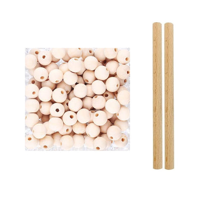 Kit Débutant Macramé Oxana Atelier Macramé détails sur les perles et les tiges de bois.