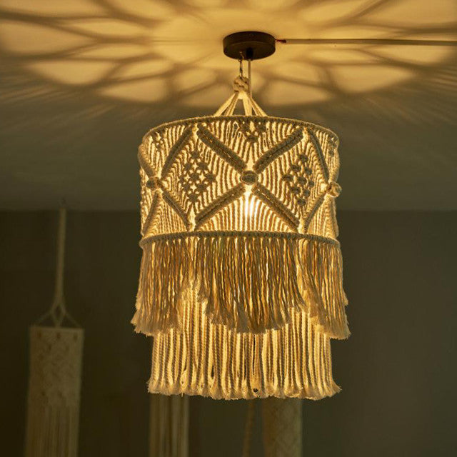 Lustre Macramé Linette Atelier Macramé allumé dans le noir