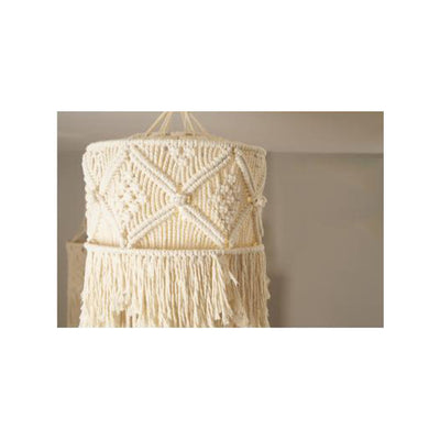 Lustre Macramé Linette Atelier Macramé vue sur le tressage de la lampe