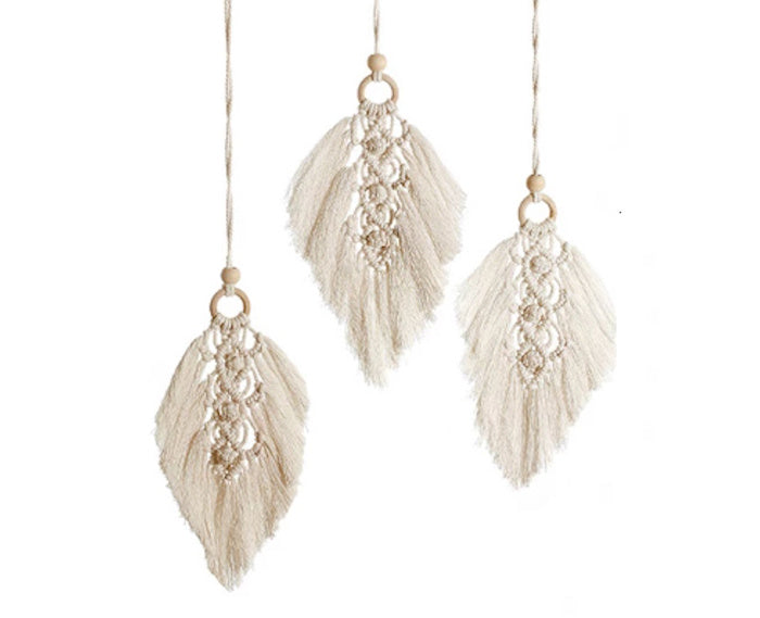 Plume Macramé Macramé Mural Dena Atelier Macramé détails sur les plumes