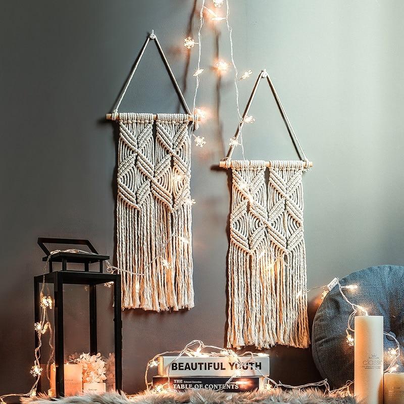Macramé Mural Eliora Atelier Macramé avec décoration de guirlande lumineuse