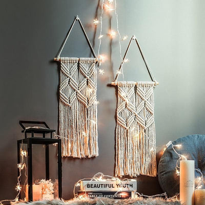Macramé Mural Eliora Atelier Macramé avec décoration de guirlande lumineuse