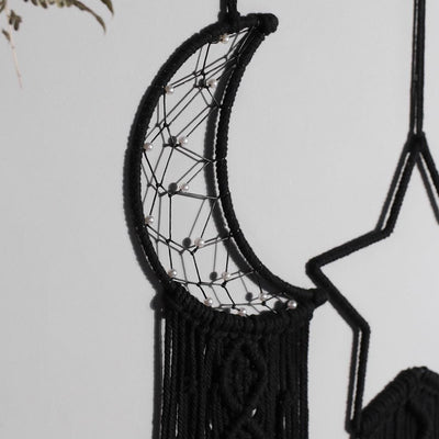 Macramé Mural Noir avec perles