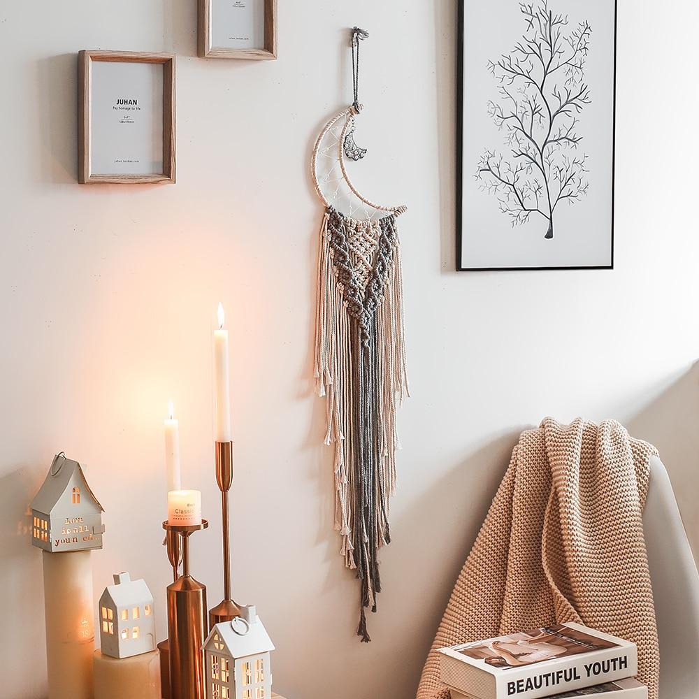 Macramé Mural Luna Atelier Macramé Macramé en forme de Lune tressage gris