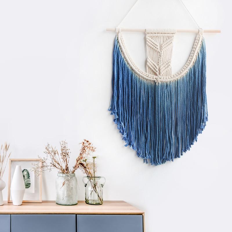 Macramé Mural Mathilda Atelier Macramé couleur bleu clair décor plantes