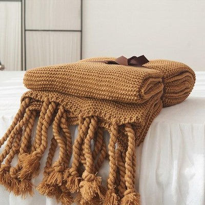 Plaid Macramé Camel