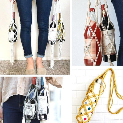Porte Bouteille Macramé Jaune et Blanc