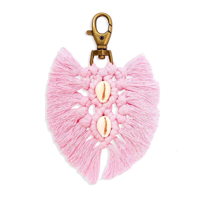 Porte Clé en Macramé Rose