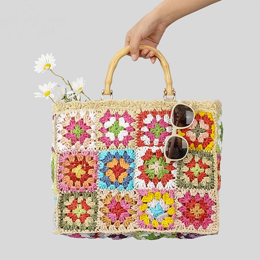 Sac Crochet - Sac cabas d'été coloré - Sac cabas plage