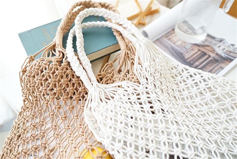 Sac Filet Macramé blanc et camel