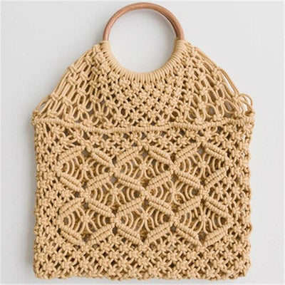 Sac à Main en Macramé beige sur fond blanc