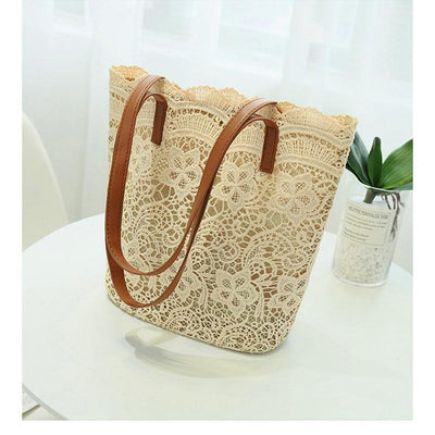 Sac à Main Macramé beige avec une plante