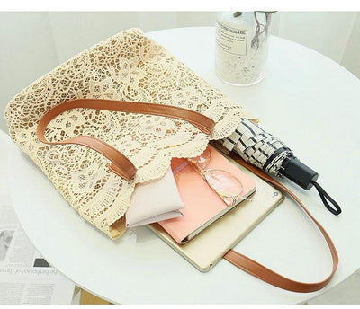 Sac à Main Macramé beige avec un parapluie