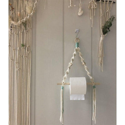 Support essuie tout macramé Atelier Macramé tressage blanc et vert