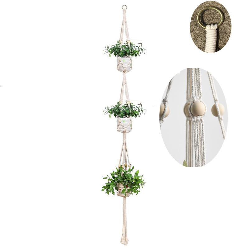 Suspension Macramé Elyssia Atelier Macramé détails sur les perles de bois et l'anneau