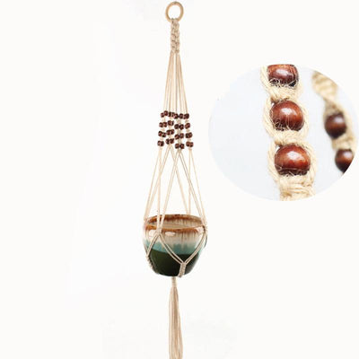 Suspension Macramé Mégane Atelier Macramé détails sur les perles marrons