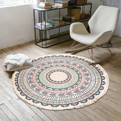 Tapis Macramé Jody Atelier Macramé dans un salon avec un fauteuil blanc