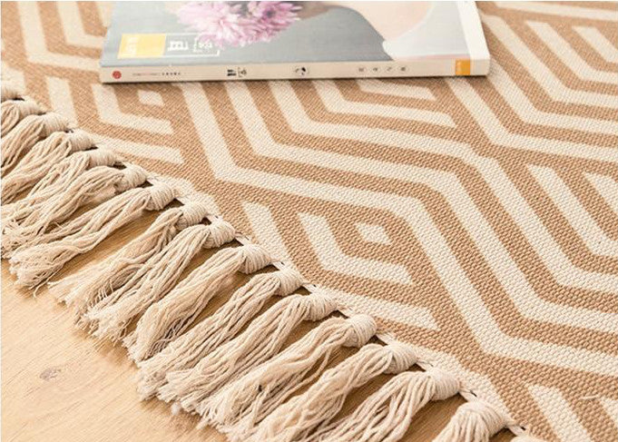 Tapis Macramé Ombeline Atelier Macramé dans une chambre détails sur le tressage en coton et lin