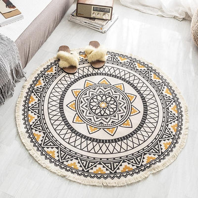Tapis Macramé Sorène Atelier Macramé dans une chambre avec des chaussons sur le tapis