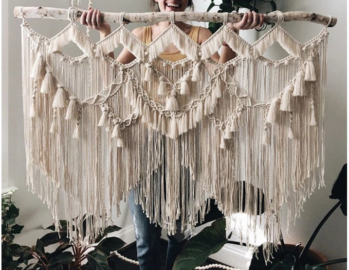 Grande Tenture Murale En Macramé Tissé – Fait Main – Déco Boho Chic Vintage Années 70
