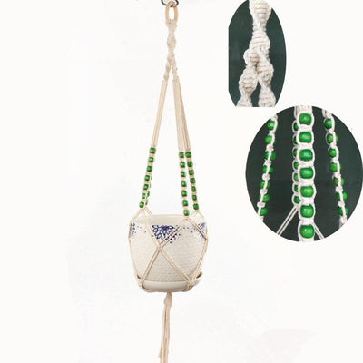 Suspension Macramé Claudie Atelier Macramé avec perles vertes