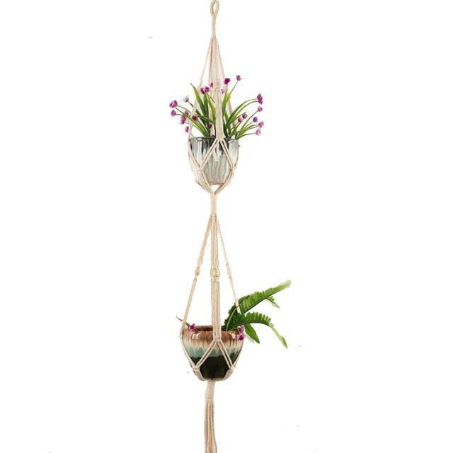 Atelier Plumbago - Suspension florale feuilles sur tige en macramé